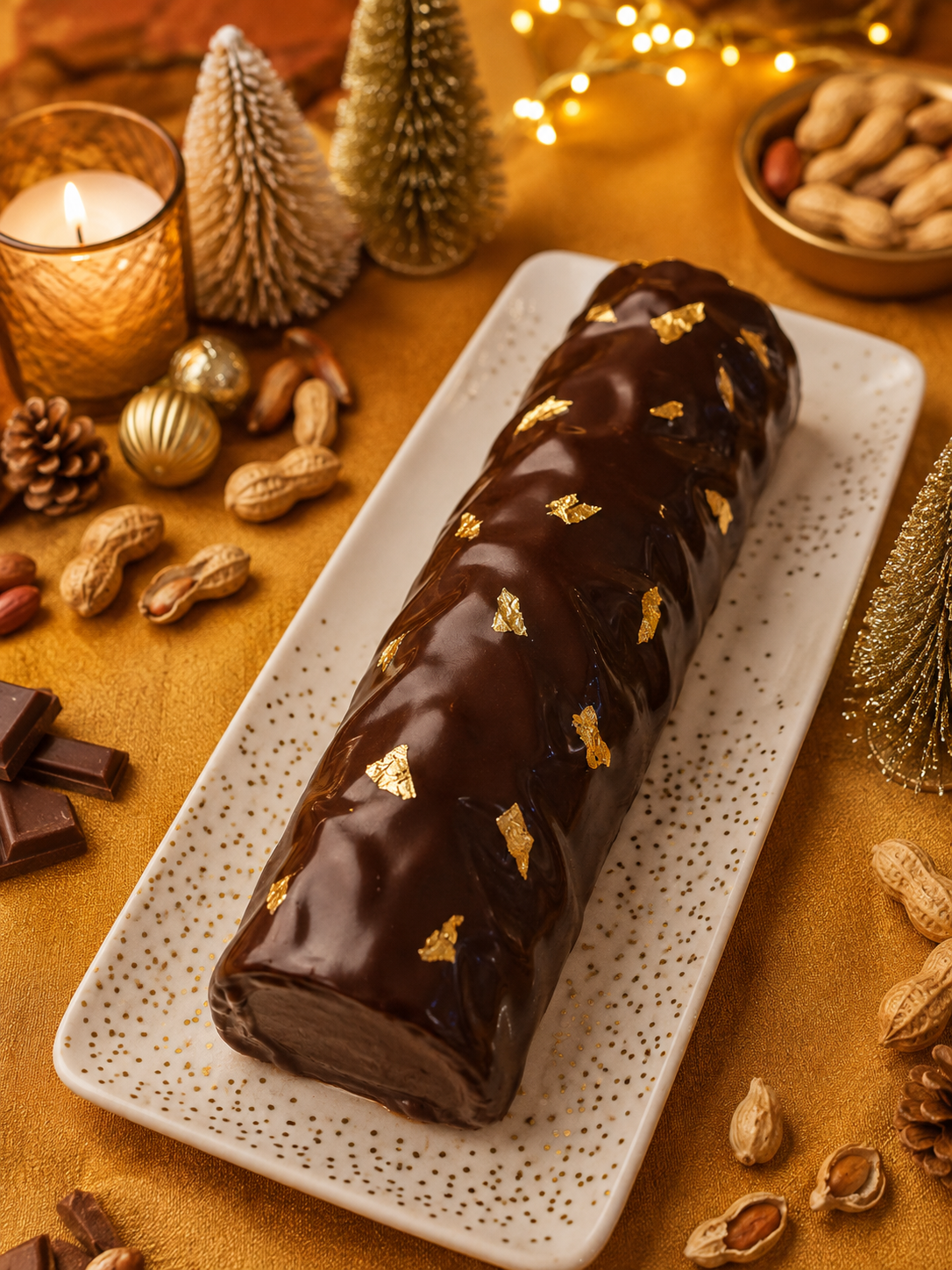 Bûche chocolat façon Snickers au praliné cacahuète Plaisirs Pralinés