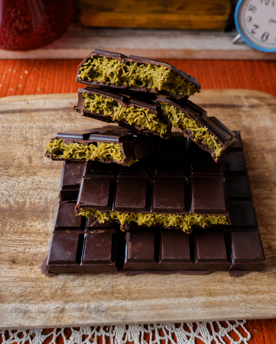 Tablette chocolat Dubaï au kadaïf croustillant et praliné pistache Plaisirs Pralinés